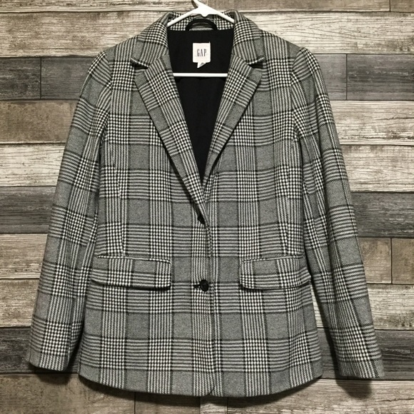 Gap Plaid Blazer Women’s 2P Black White 2 Button Business Casual Career. - Picture 4 of 11